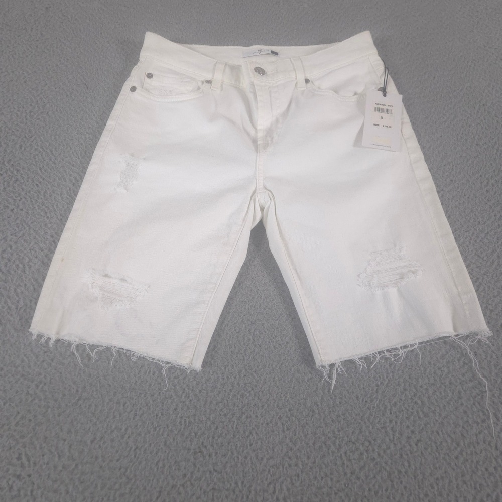 7 For All Mankind Shorts Womens 25 Distressed Denim Raw Hem Bermuda NEW $169